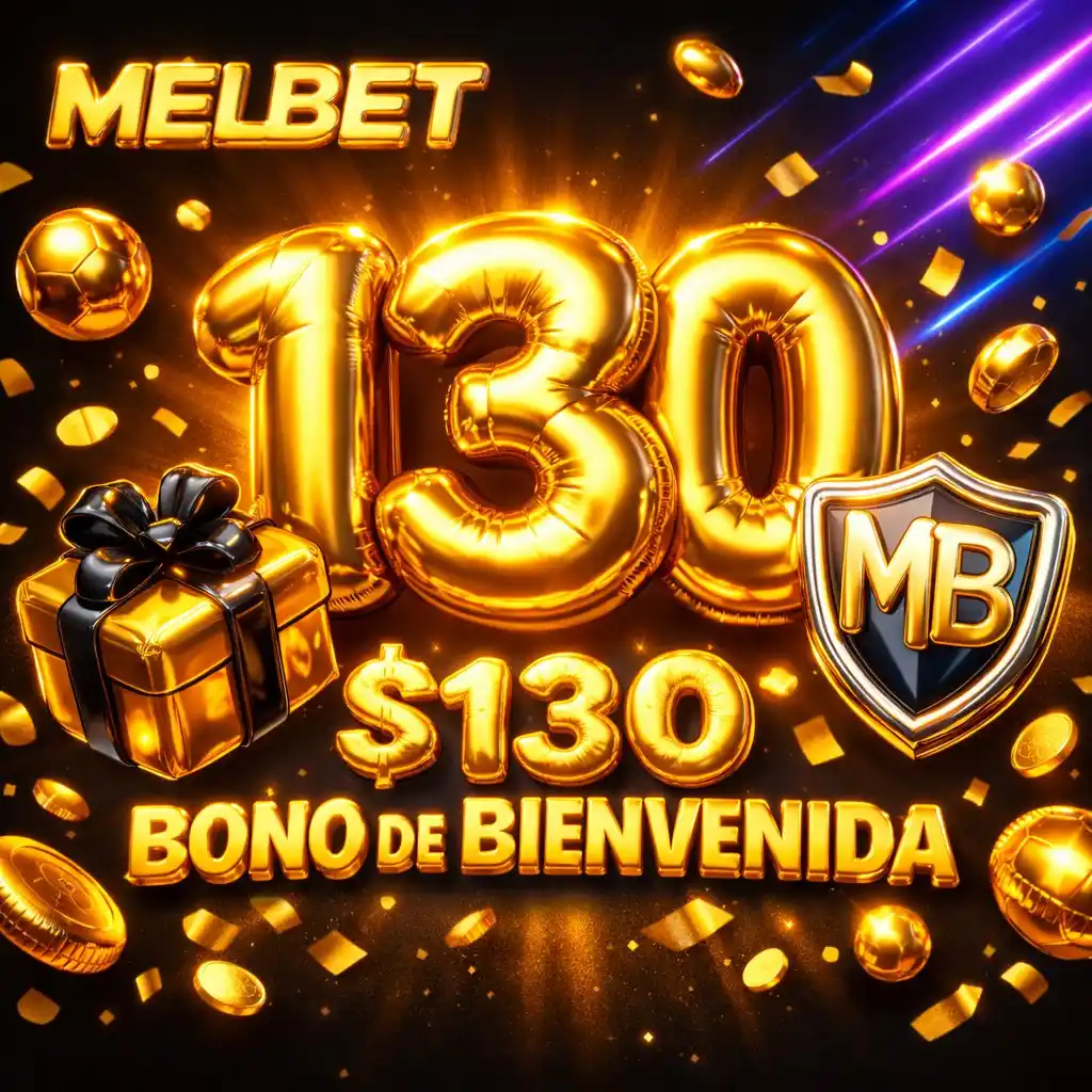Melbet bono bienvenida numeros dorados globo regalo fondo oscuro neon