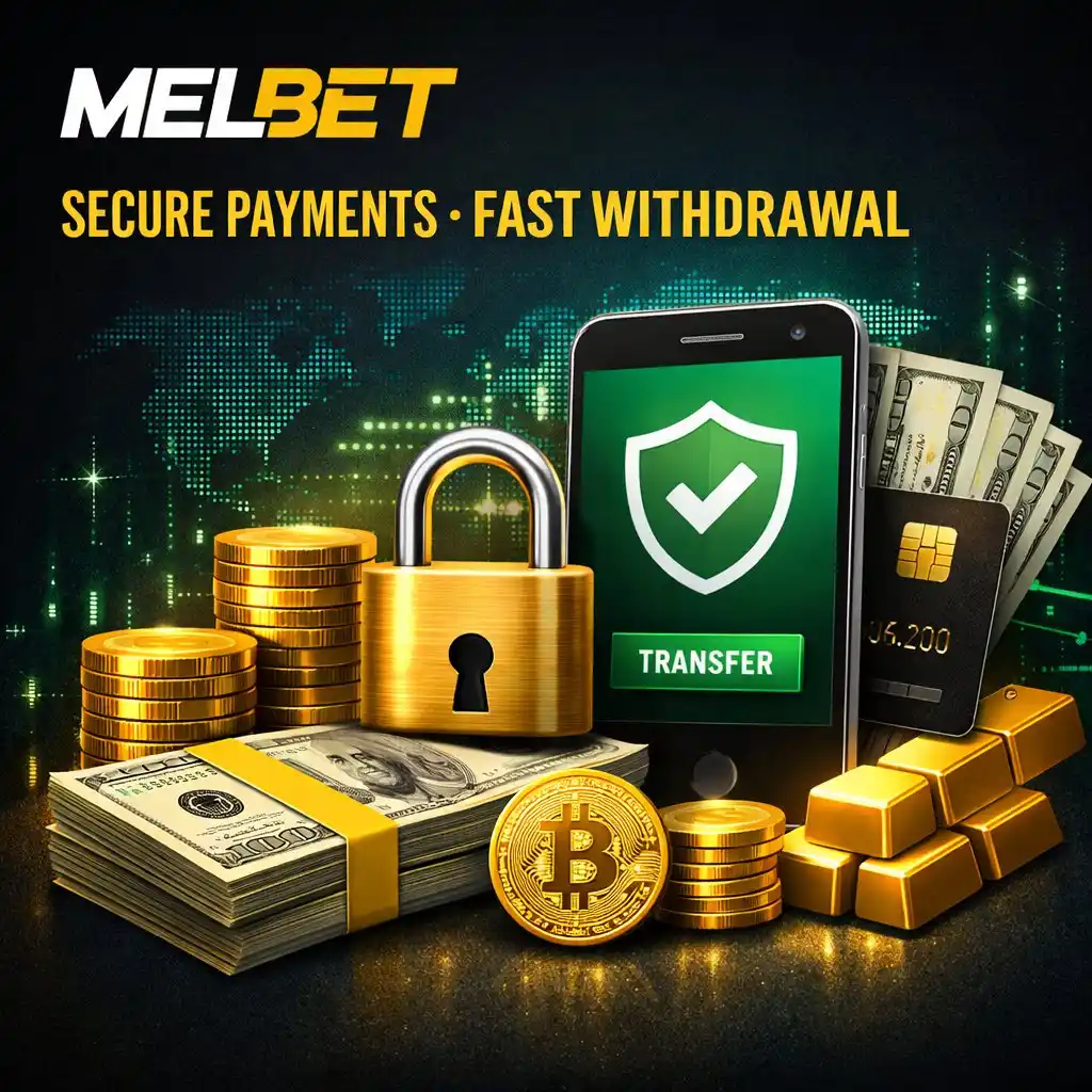 Melbet payment methods lock icon cards crypto dark background