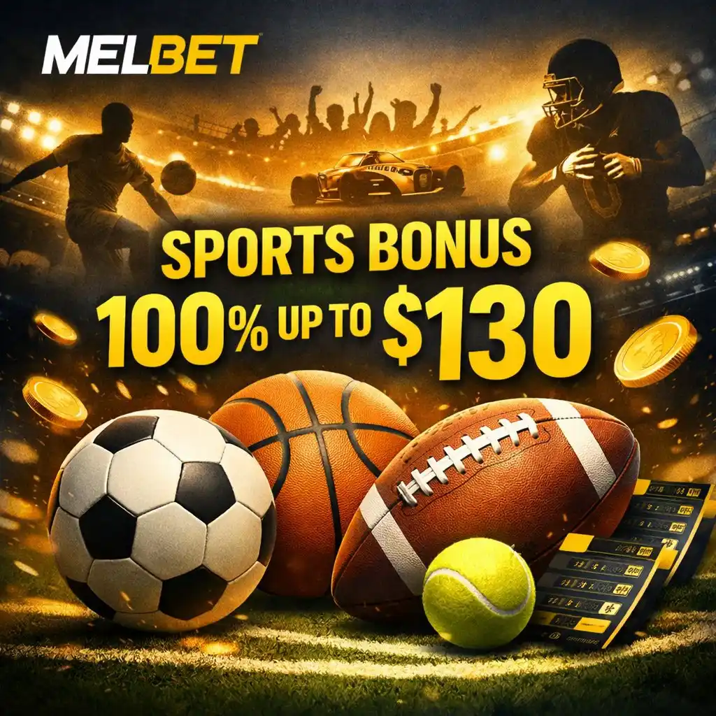 Melbet sports bonus football 100 percent dark background