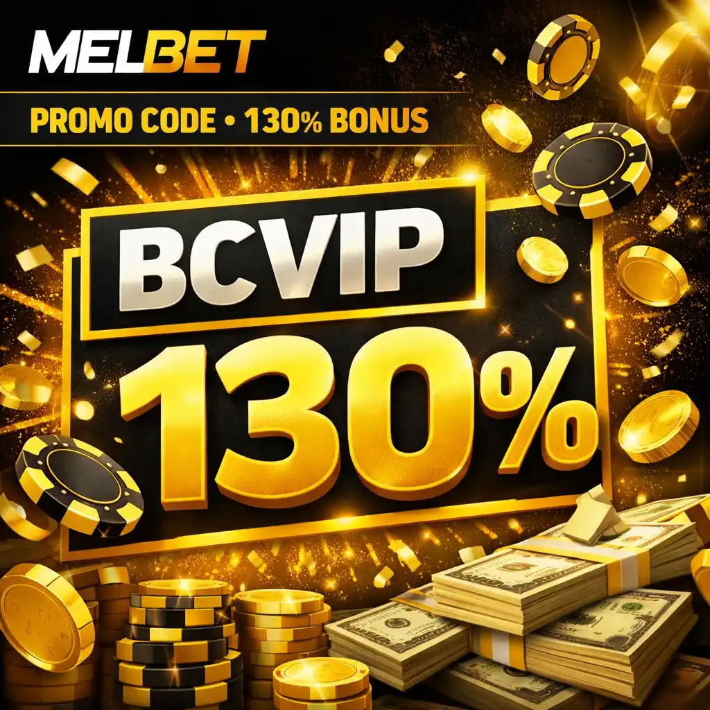 Melbet promo code BCVIP large letters dark background